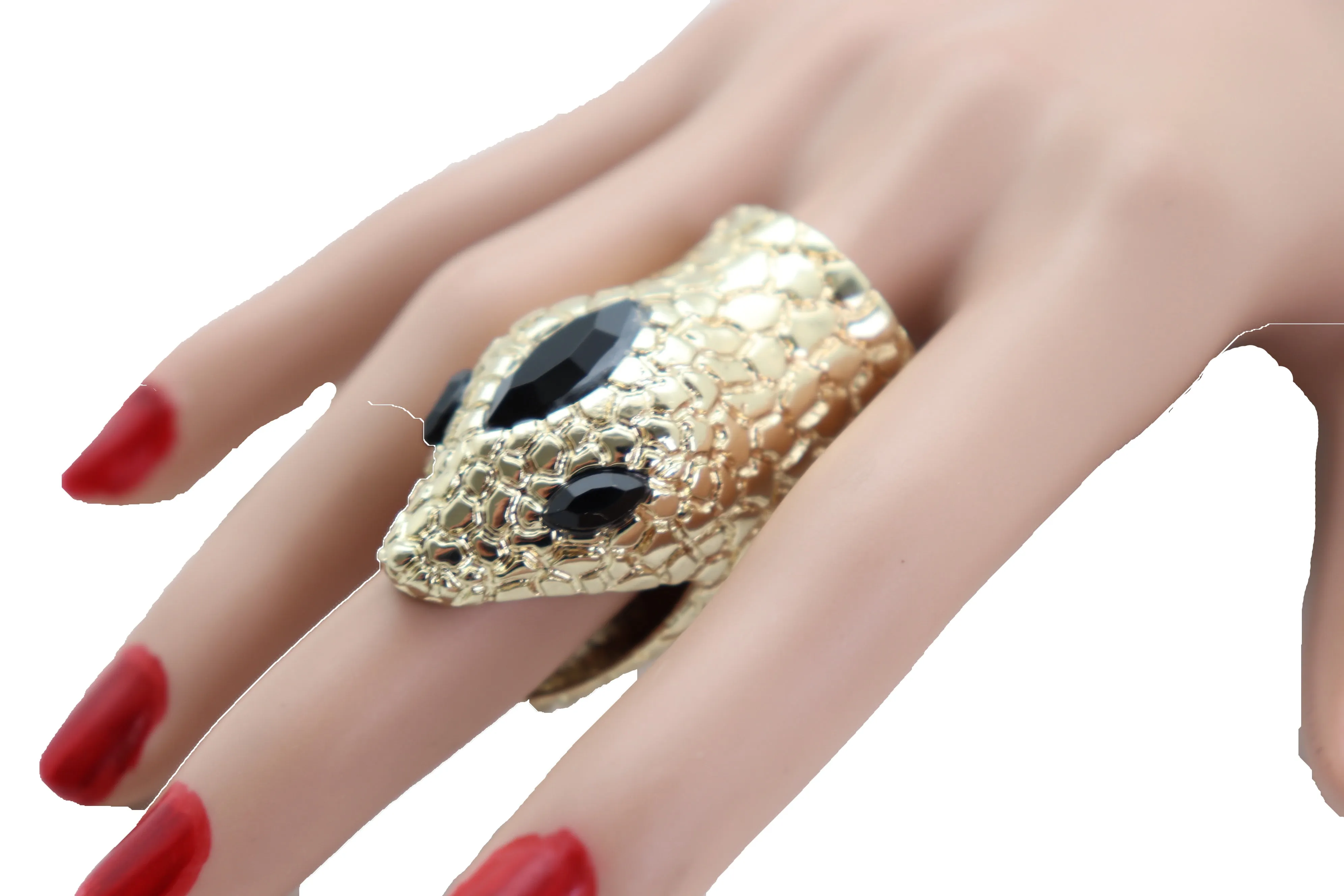 Gold Metal Bling Ring Snake Head Animal Bold Look Size 7.5