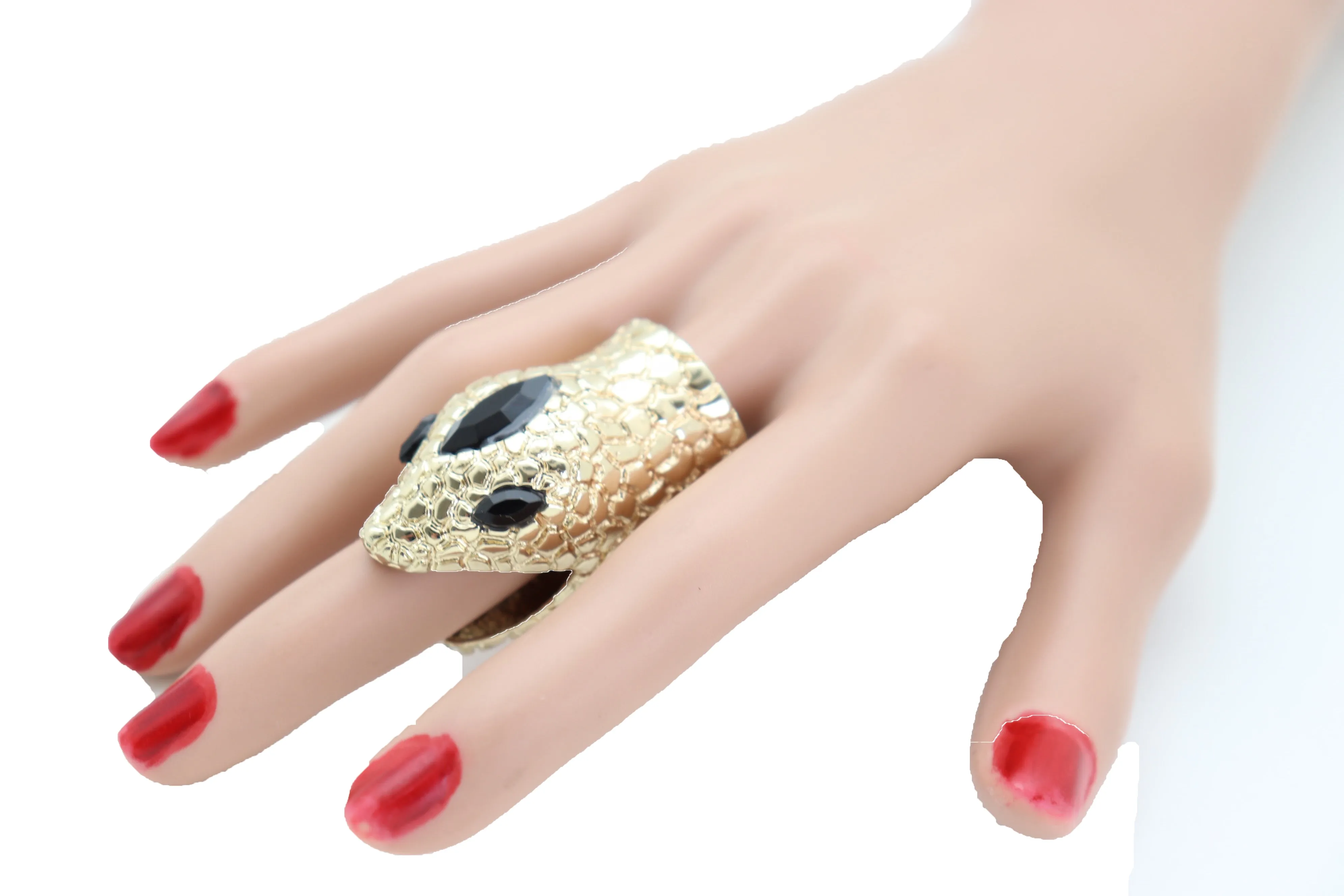 Gold Metal Bling Ring Snake Head Animal Bold Look Size 7.5