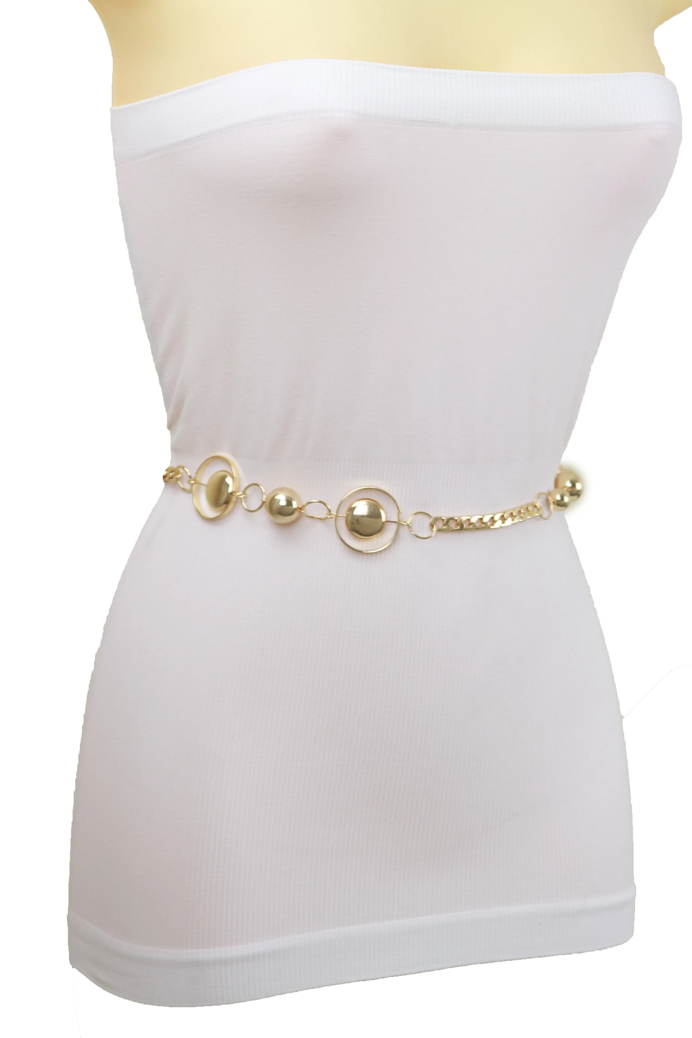 Gold Metal Chain Belt Gold Circle Round Charms Fit Size S M L