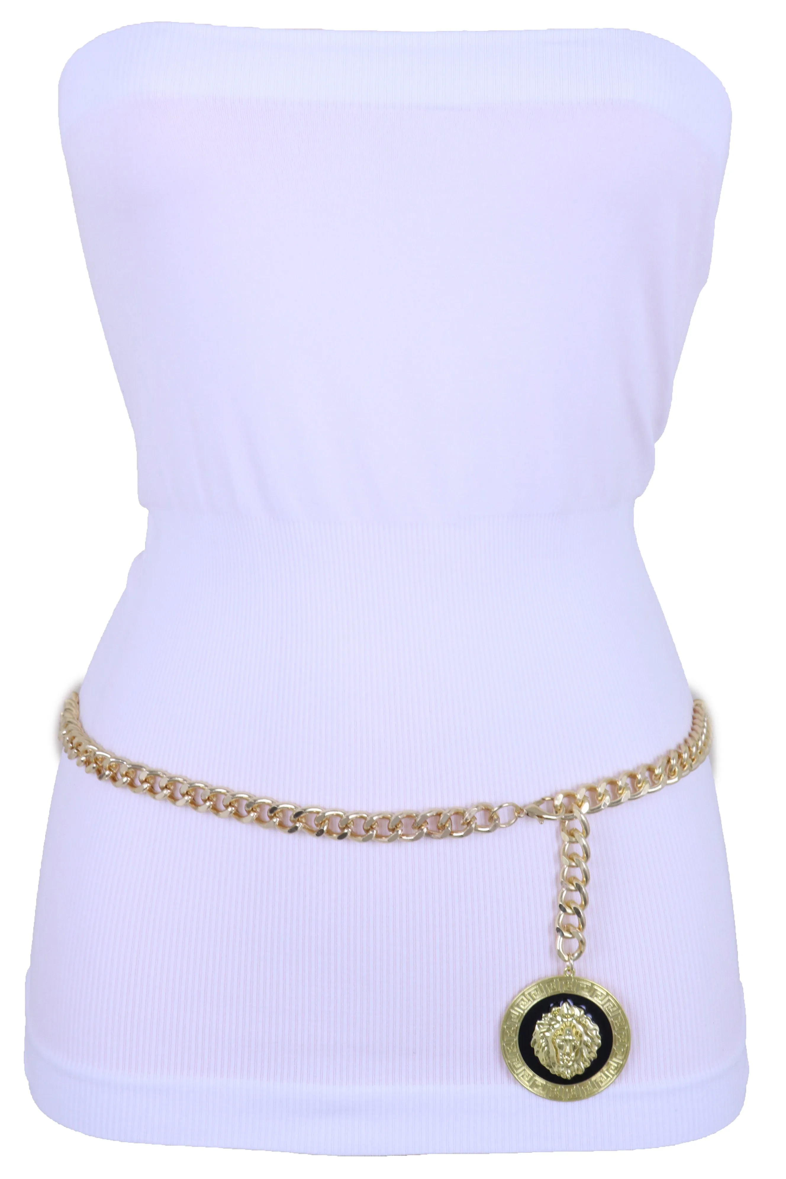 Gold Metal Chain Belt Gold Circle Round Charms Fit Size S M L