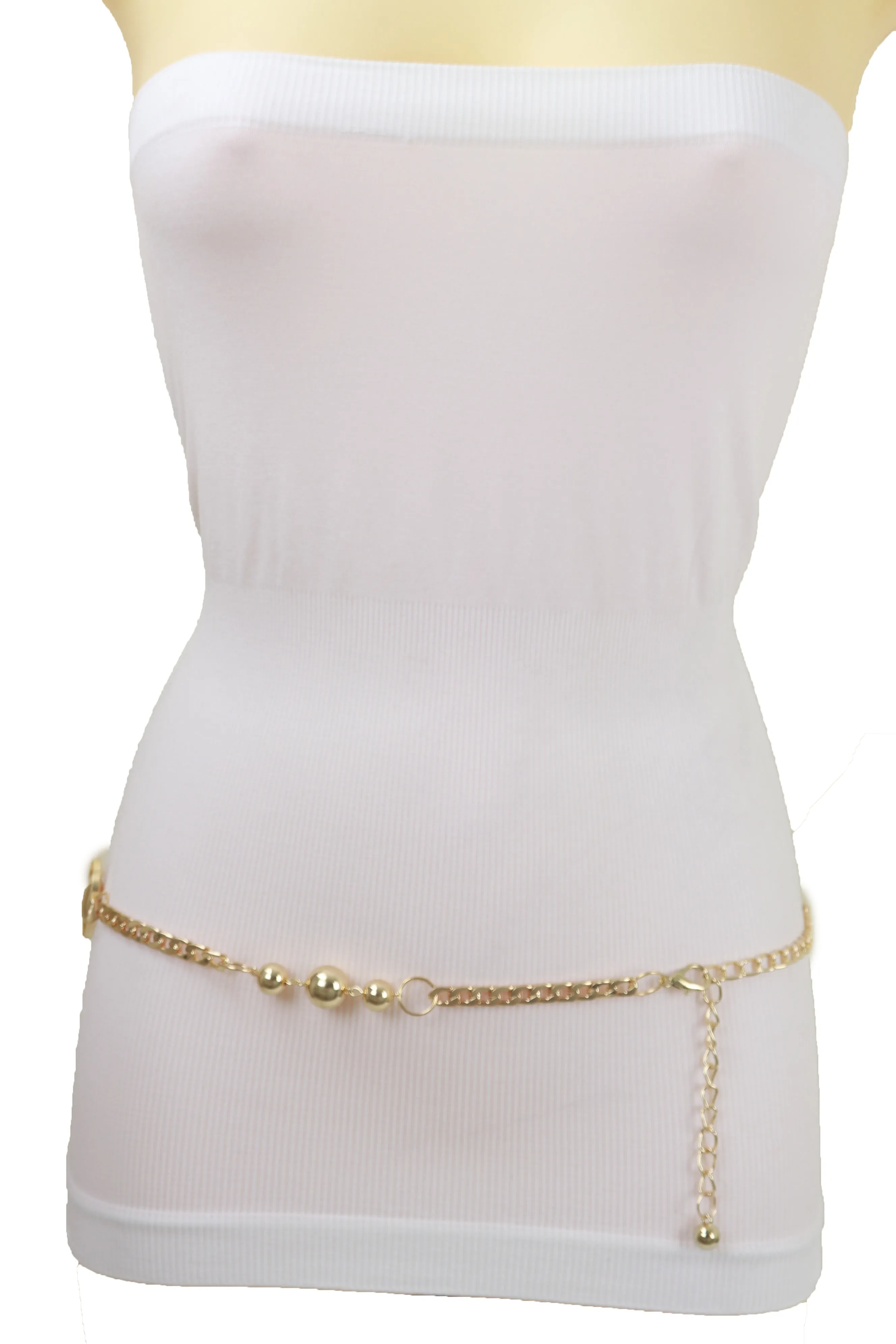 Gold Metal Chain Belt Gold Circle Round Charms Fit Size S M L