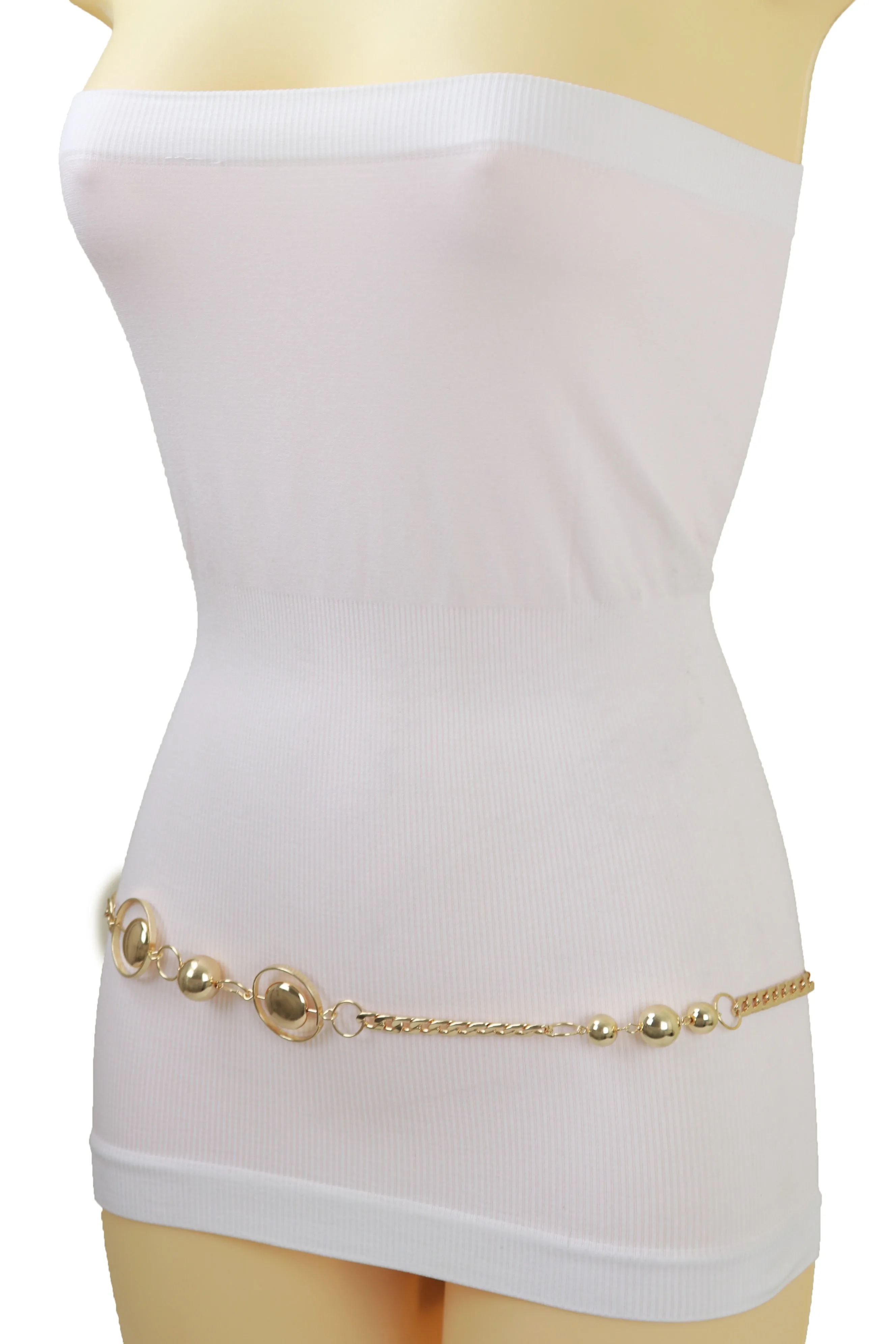 Gold Metal Chain Belt Gold Circle Round Charms Fit Size S M L