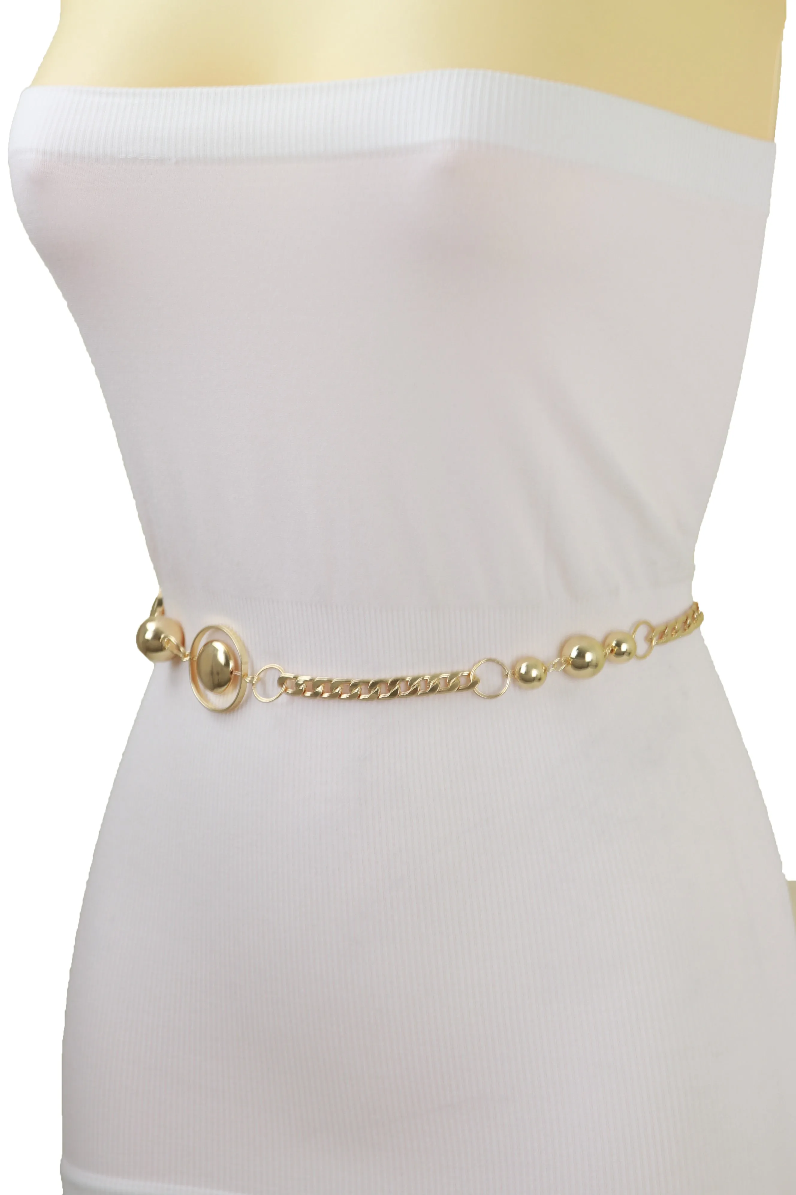 Gold Metal Chain Belt Gold Circle Round Charms Fit Size S M L