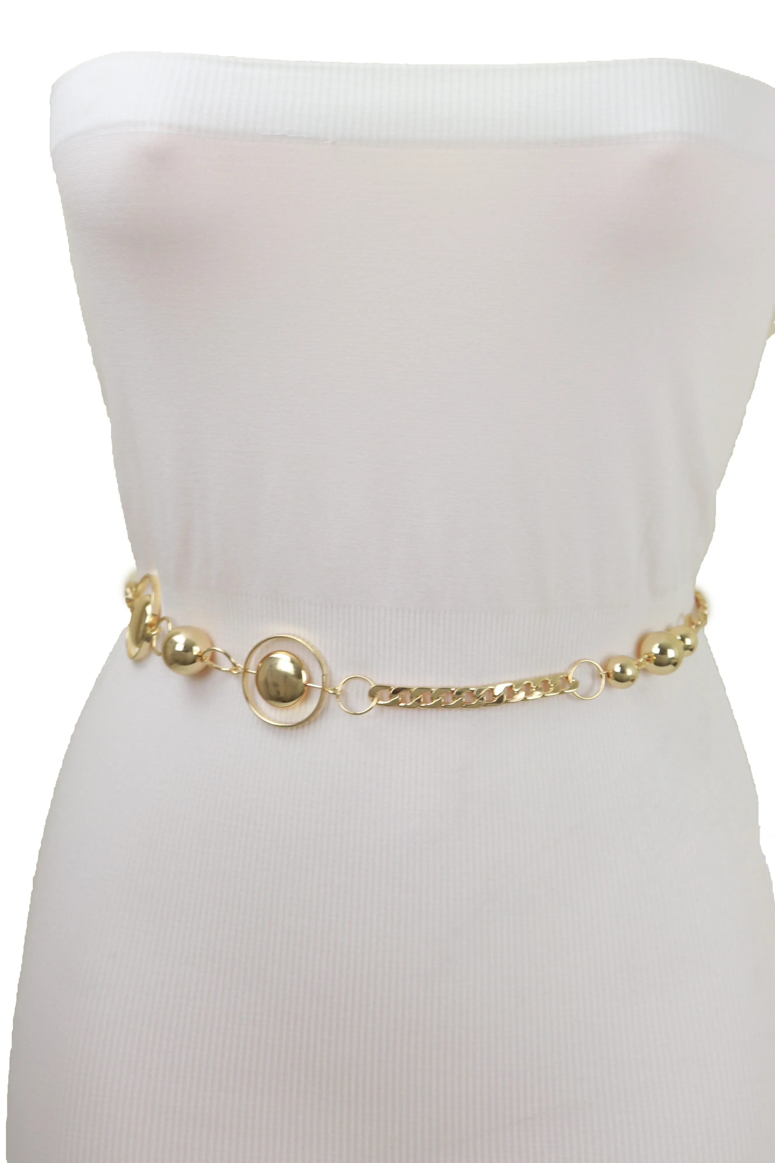 Gold Metal Chain Belt Gold Circle Round Charms Fit Size S M L