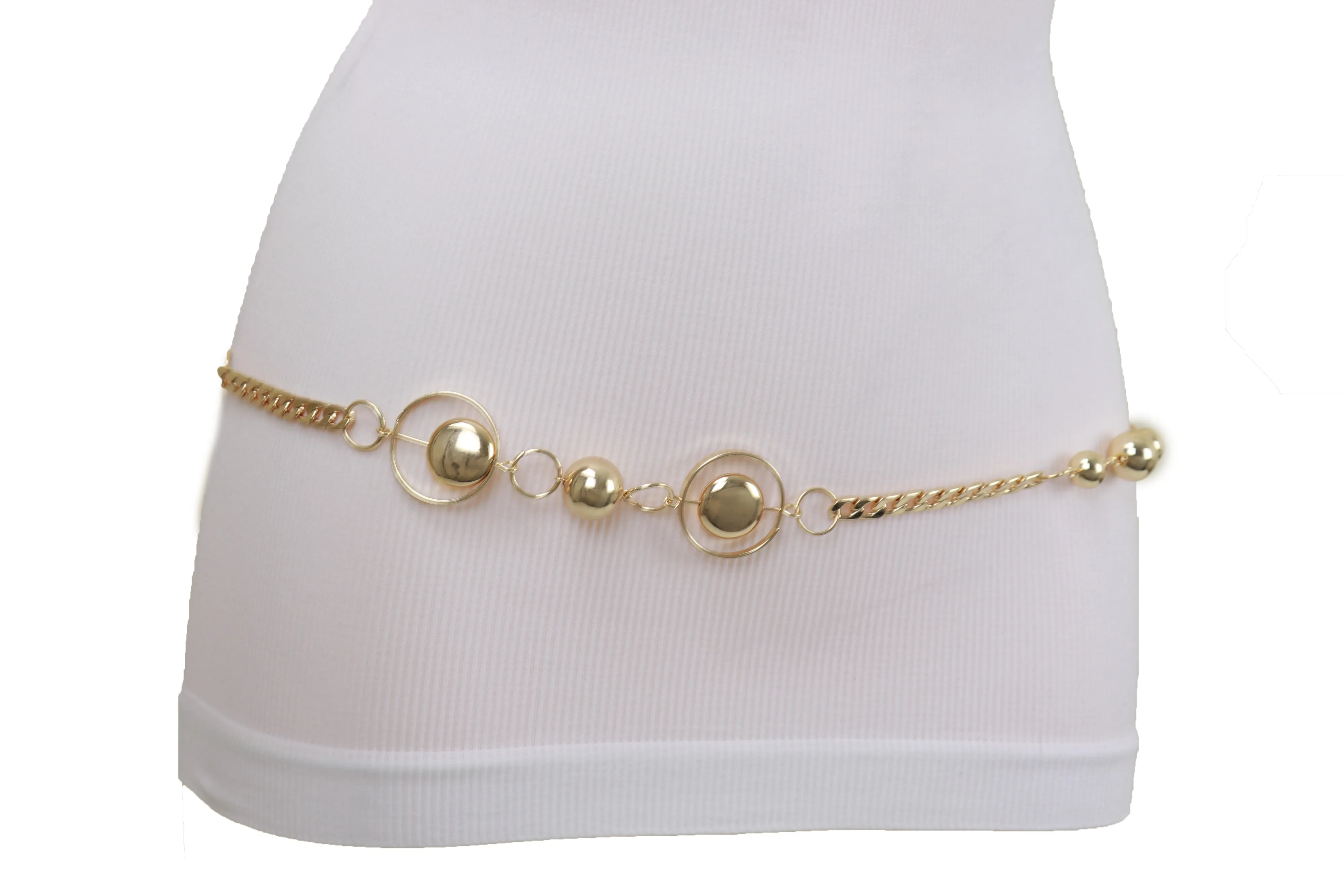 Gold Metal Chain Belt Gold Circle Round Charms Fit Size S M L