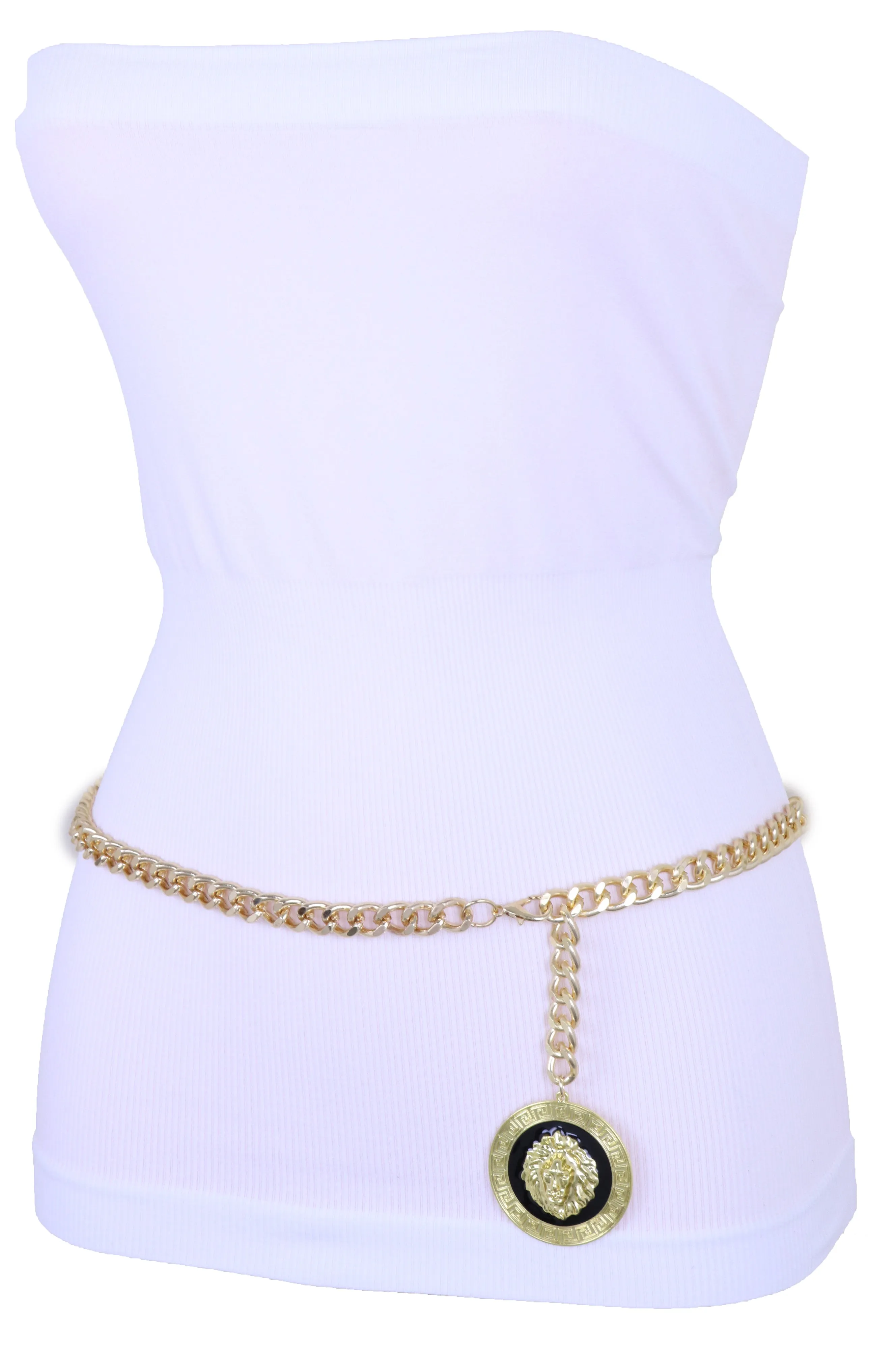 Gold Metal Chain Belt Gold Circle Round Charms Fit Size S M L