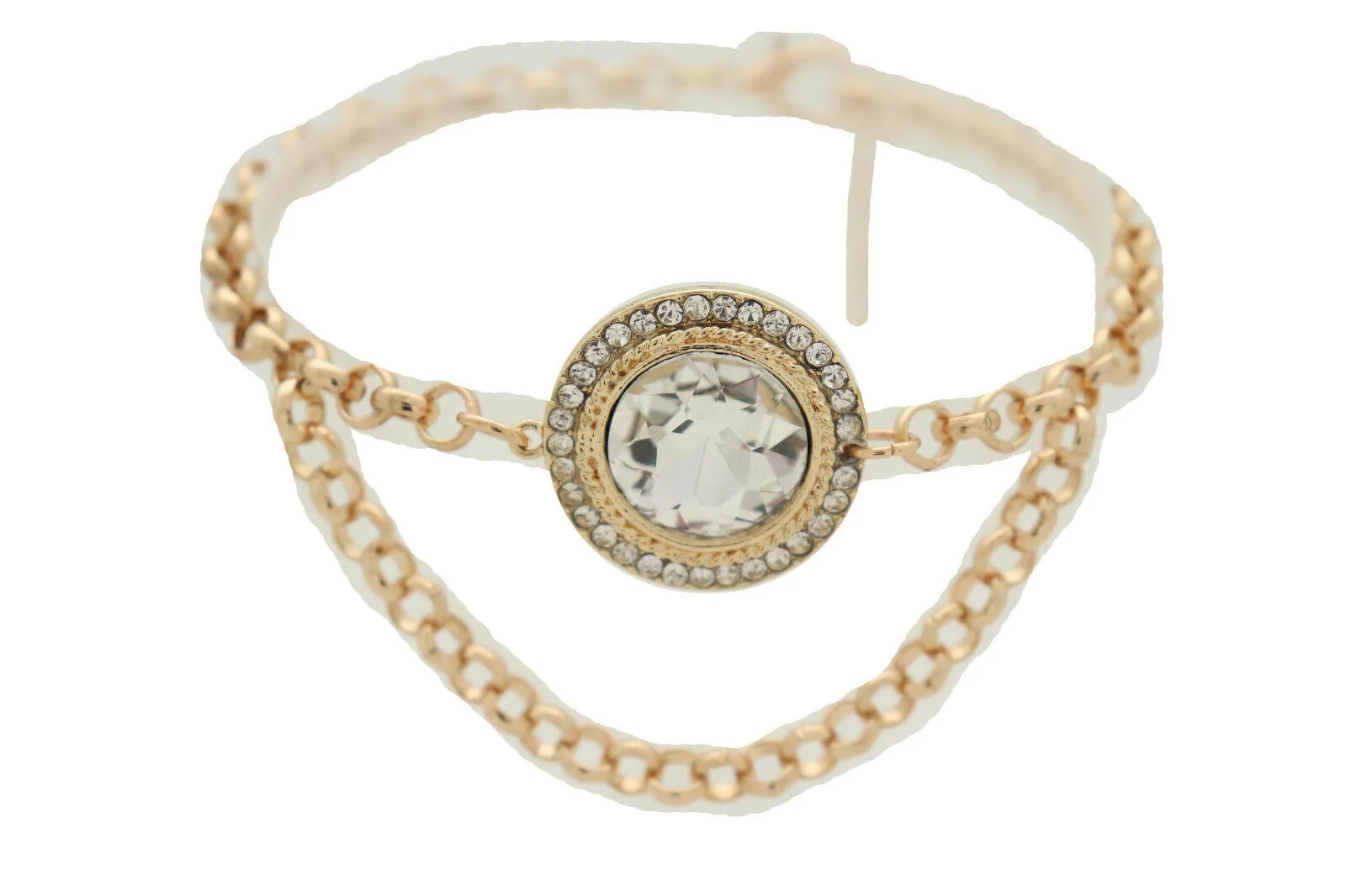 Gold Metal Chain Circle Gem Pendant Boot Bracelet