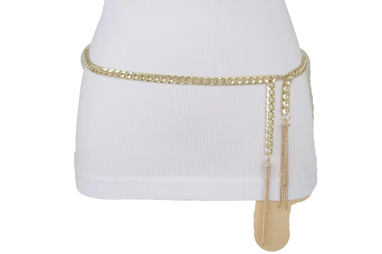 Gold Metal Chain Skinny Belt with Beaded Tassels