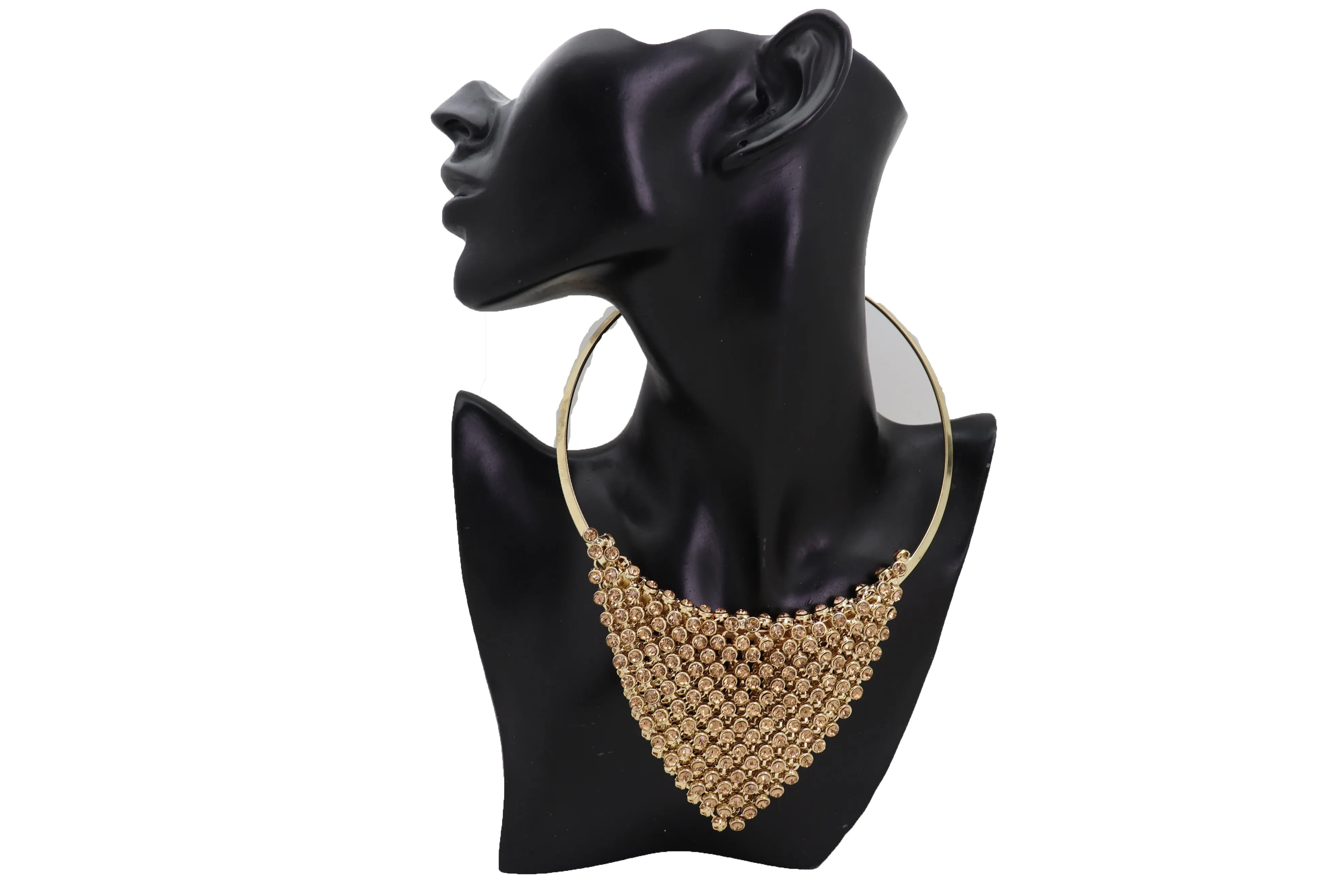 Gold Metal Choker Bib Strand Jewelry Fashion Necklace Bling Mesh Elegant