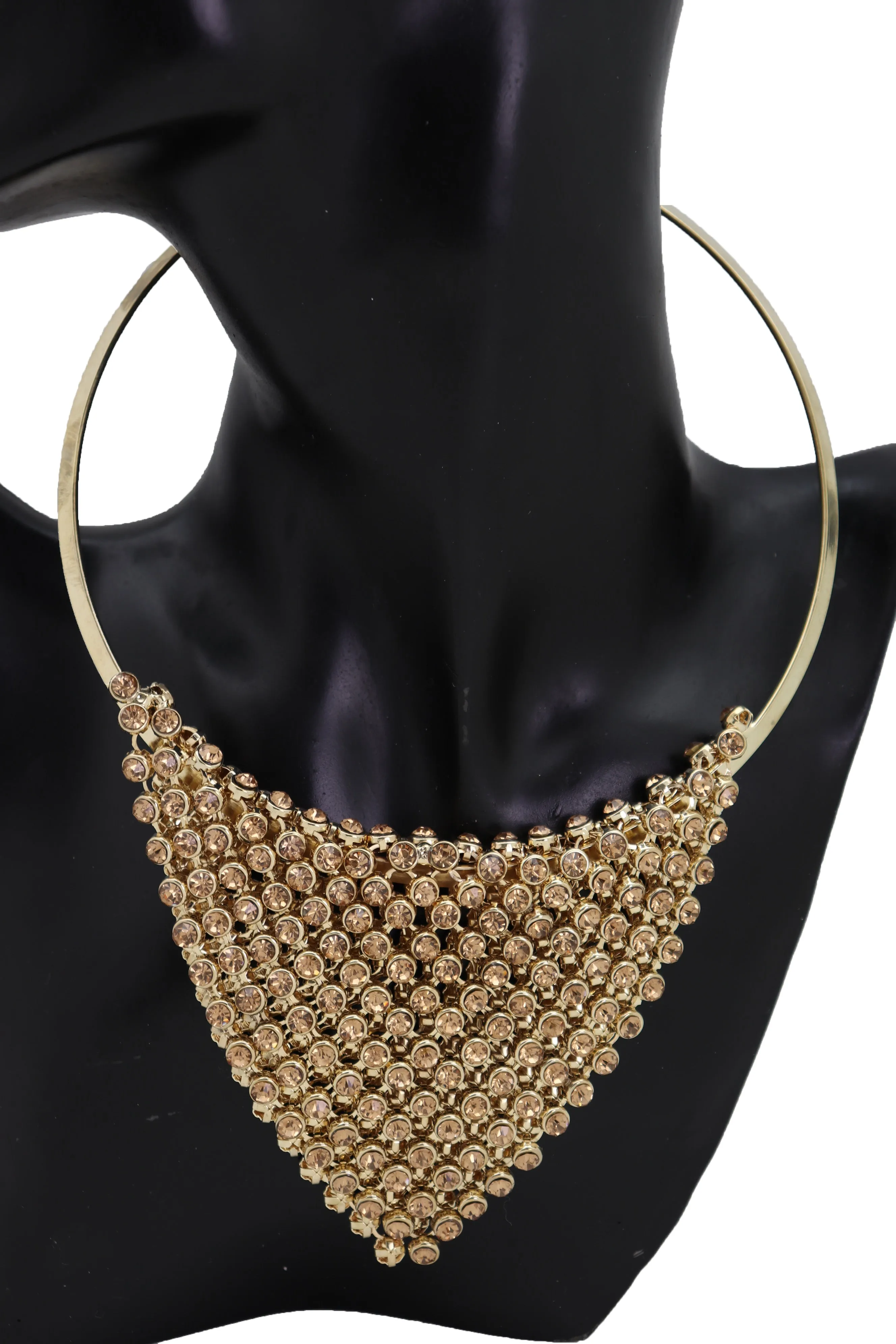 Gold Metal Choker Bib Strand Jewelry Fashion Necklace Bling Mesh Elegant