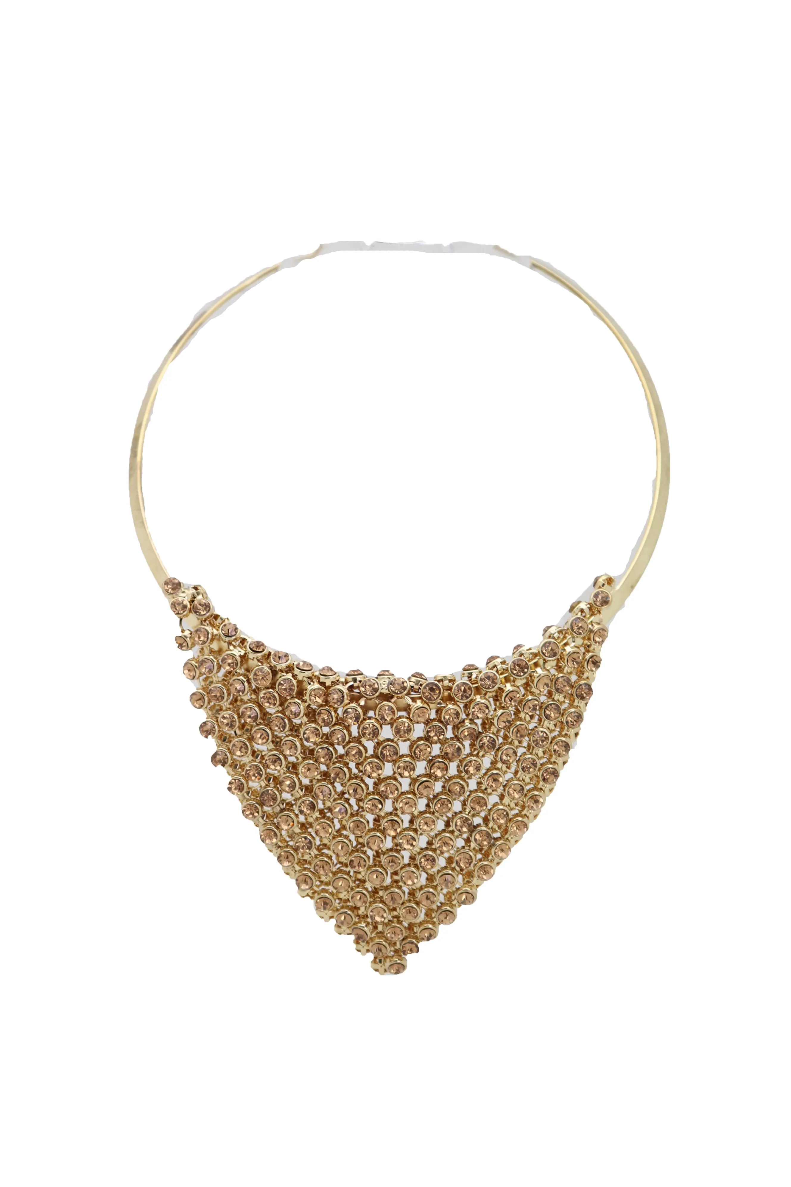 Gold Metal Choker Bib Strand Jewelry Fashion Necklace Bling Mesh Elegant