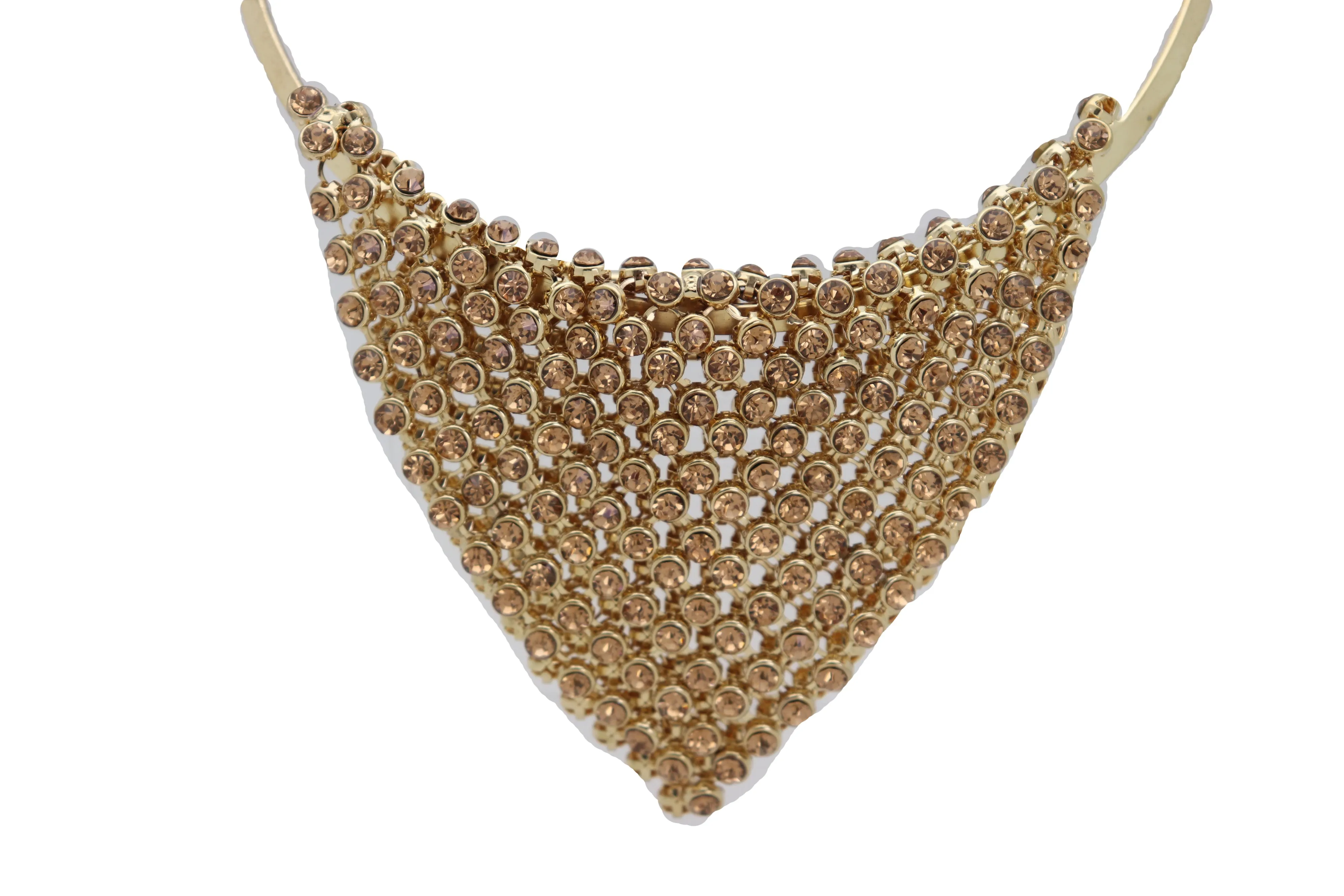 Gold Metal Choker Bib Strand Jewelry Fashion Necklace Bling Mesh Elegant