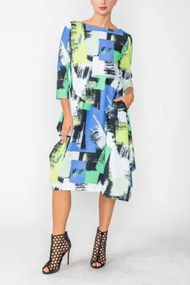 Green Boat-Neck Asymmetrical Dress