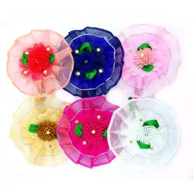 Handmade Bright-Net Flower Design Fashionable Tic-Tac Hair Clip for Young Girls