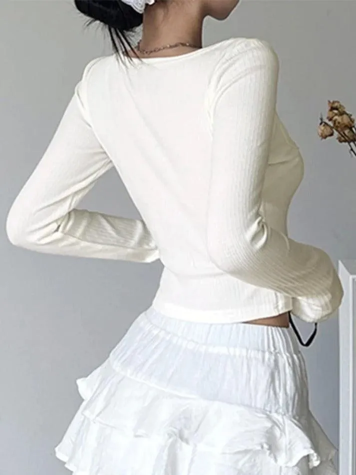 Lace Splice Square Neck Fake Two Piece Long Sleeve Knit