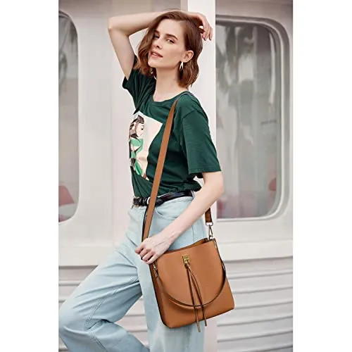 Lotty Tasseled Grained Leather Medium Bucket Bag