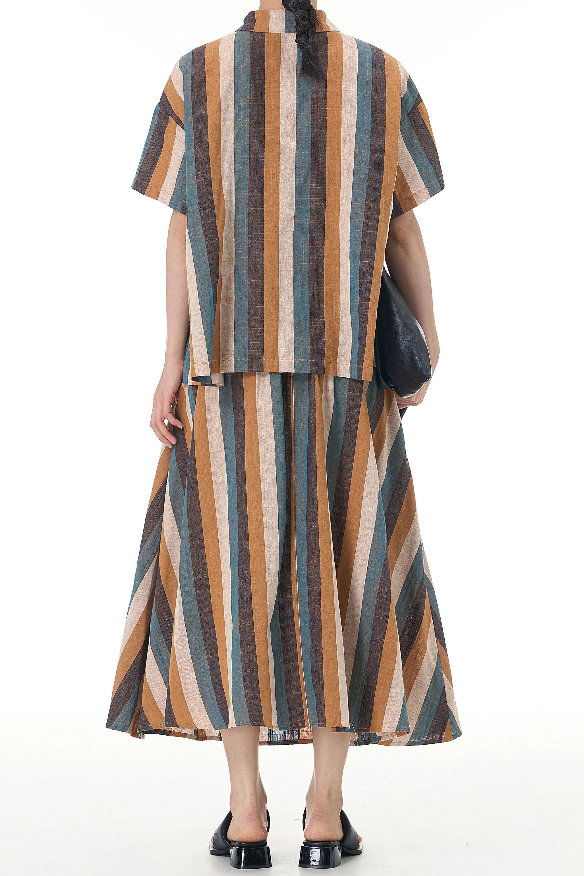 Multicolor Striped Linen Coord Set