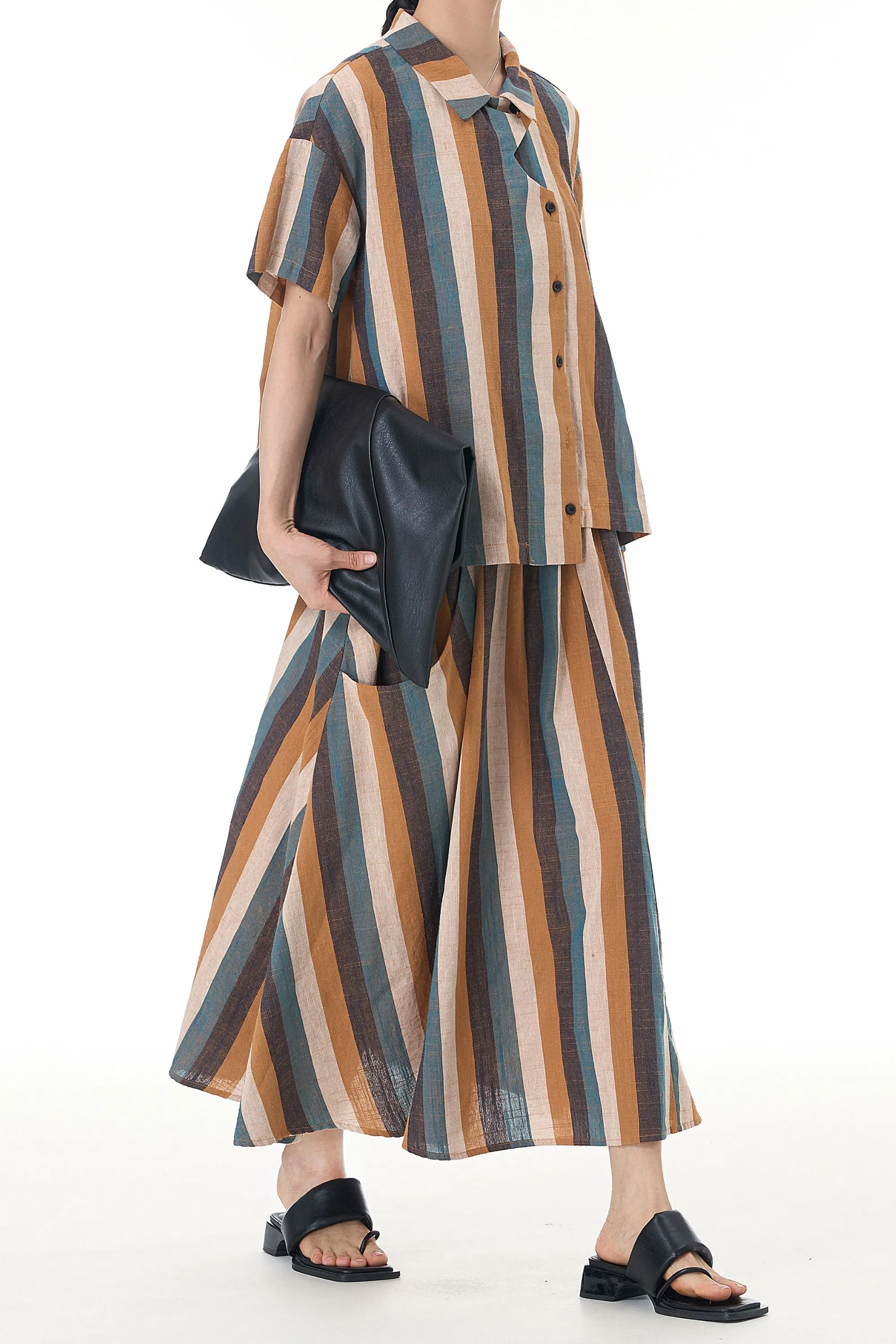 Multicolor Striped Linen Coord Set