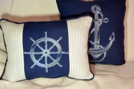 Nautical Pillows Set of 2 Navy blue and white Embroidered pillows