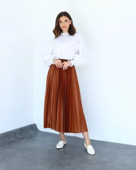 PLEAT LAD FAS SKIRT BROWN 4203-09