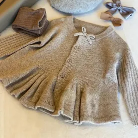 Pleated Bow Grey Cardigan