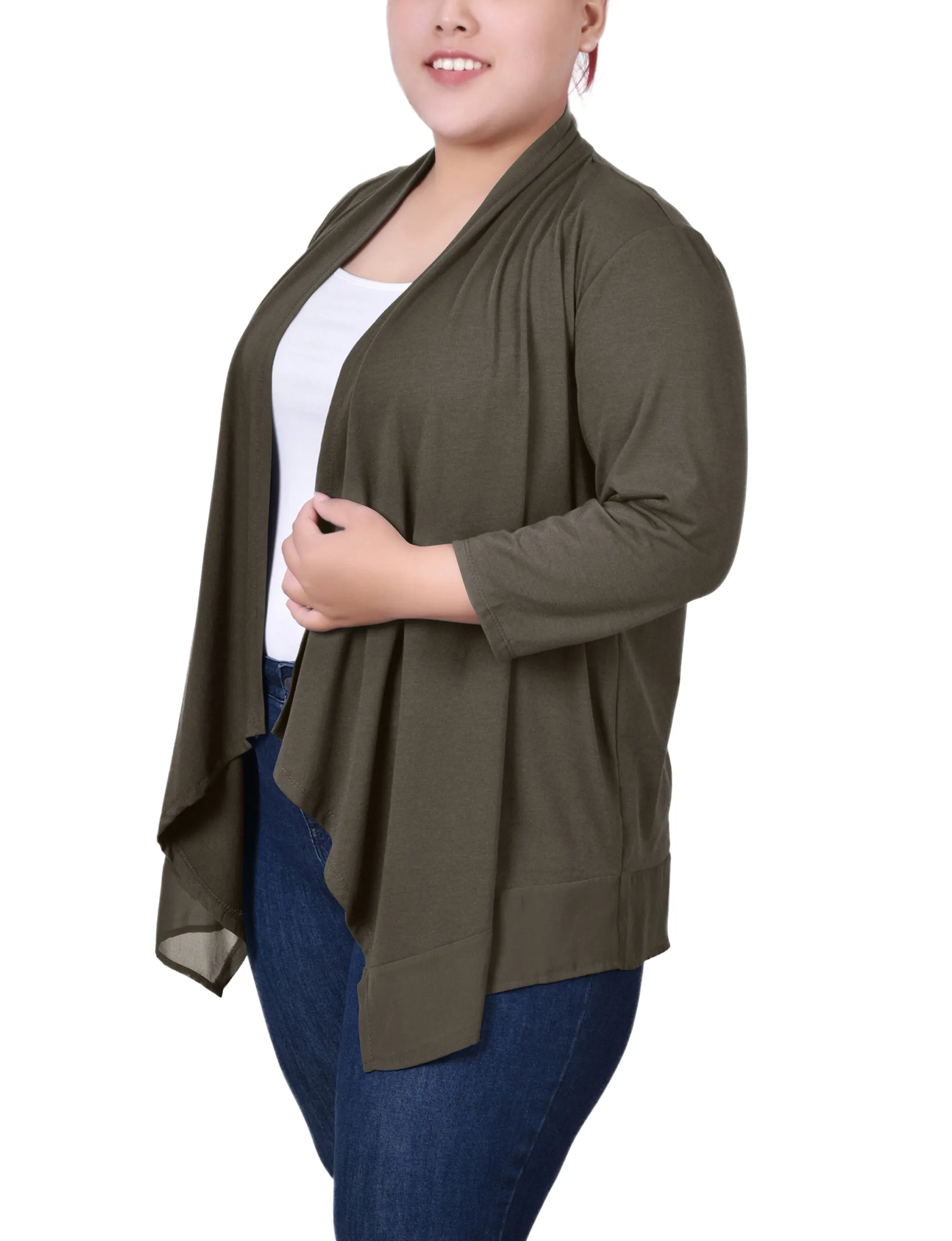 Plus Size 3/4 Sleeve Sharkbite Hem Cardigan