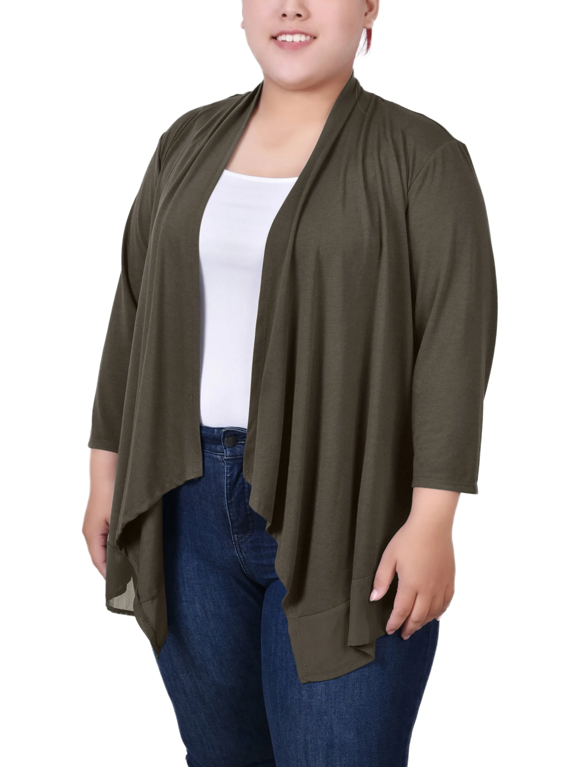 Plus Size 3/4 Sleeve Sharkbite Hem Cardigan