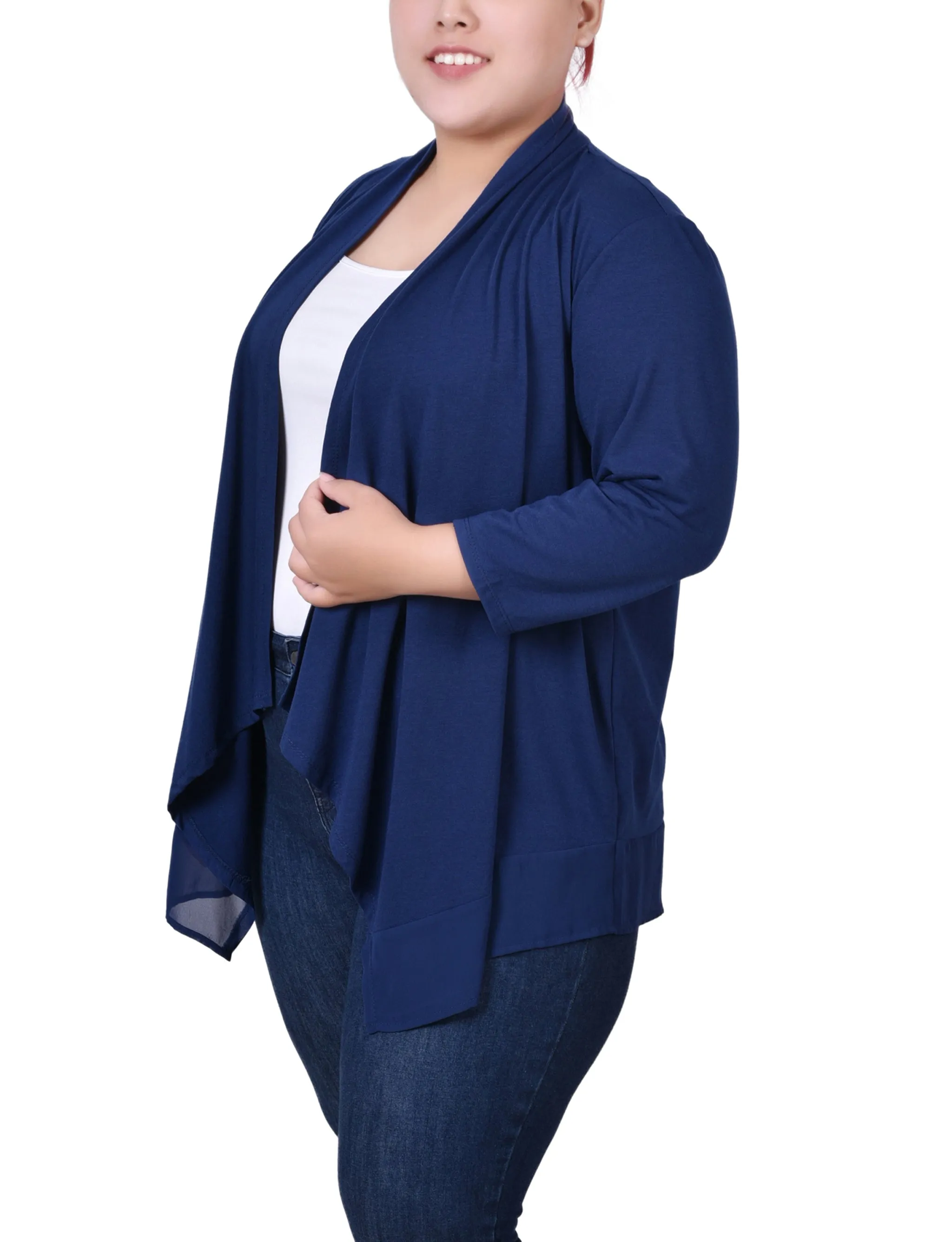 Plus Size 3/4 Sleeve Sharkbite Hem Cardigan