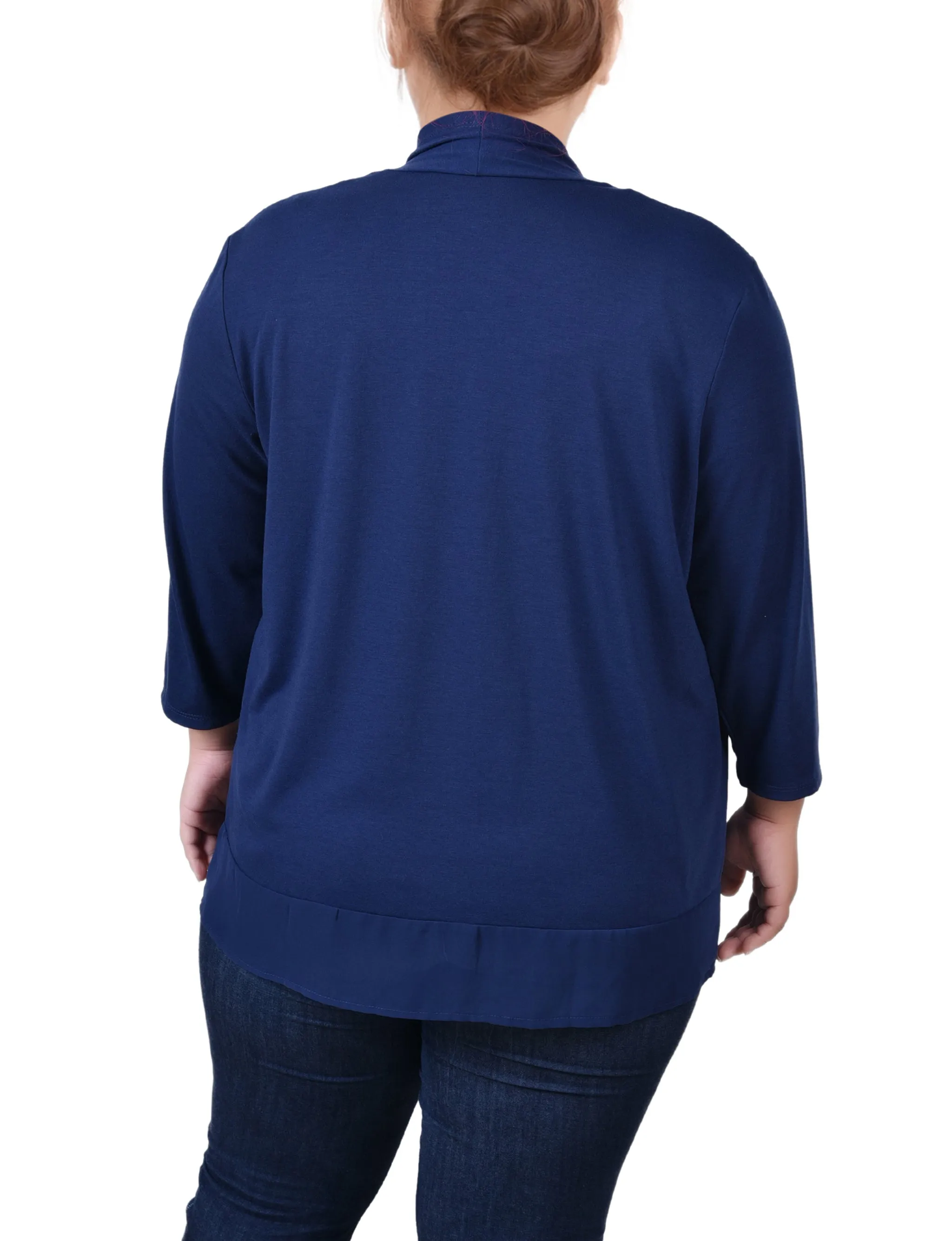 Plus Size 3/4 Sleeve Sharkbite Hem Cardigan