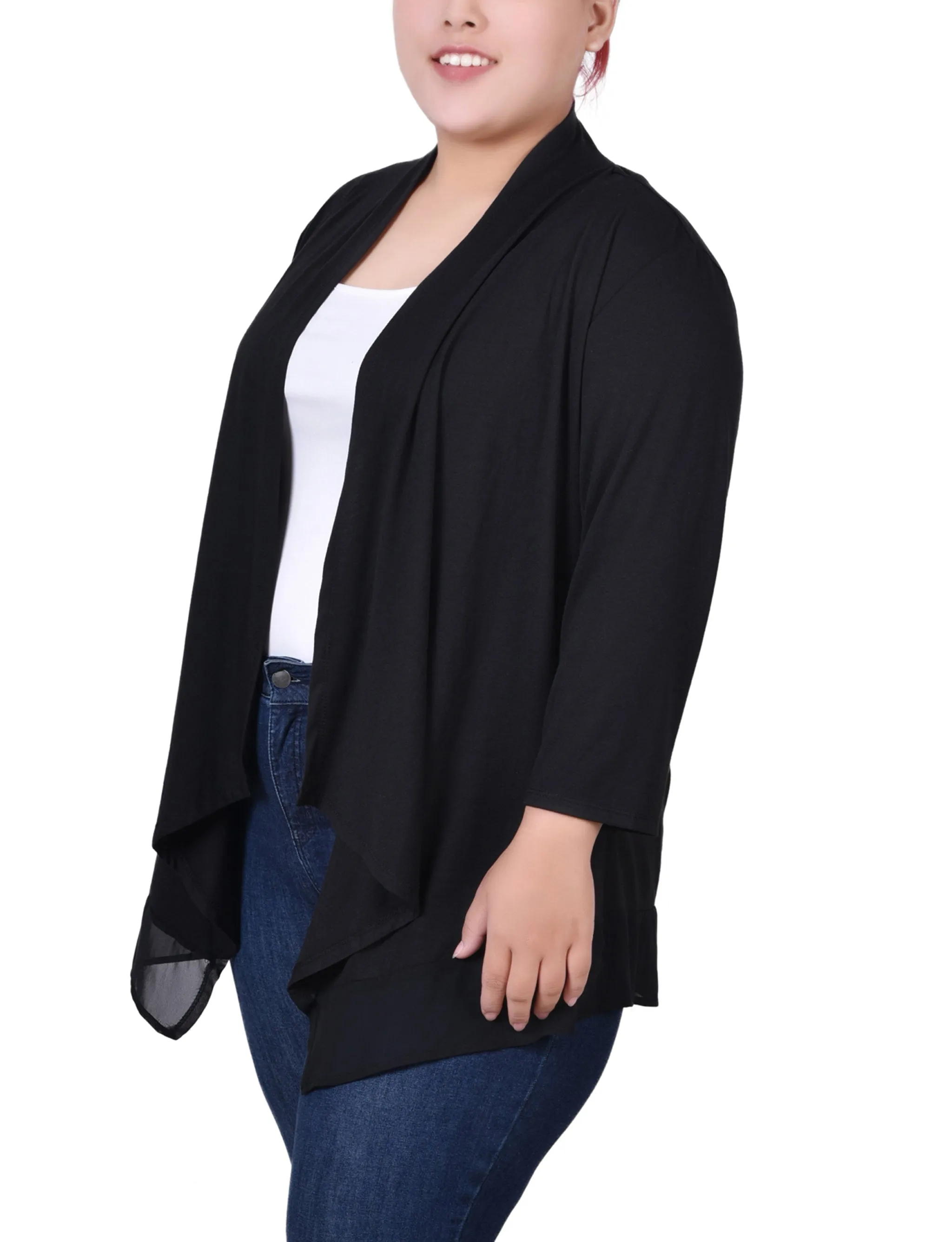 Plus Size 3/4 Sleeve Sharkbite Hem Cardigan