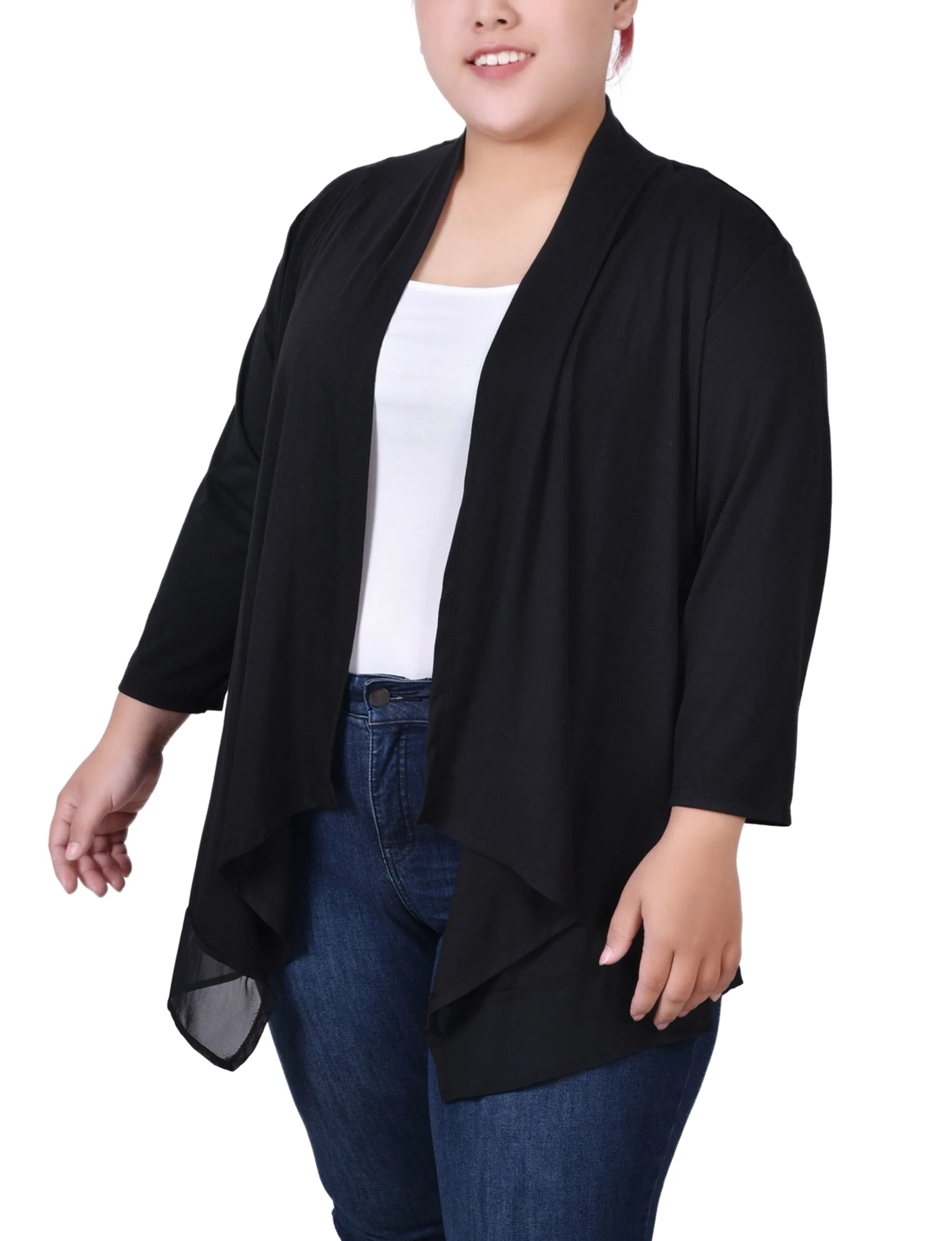 Plus Size 3/4 Sleeve Sharkbite Hem Cardigan