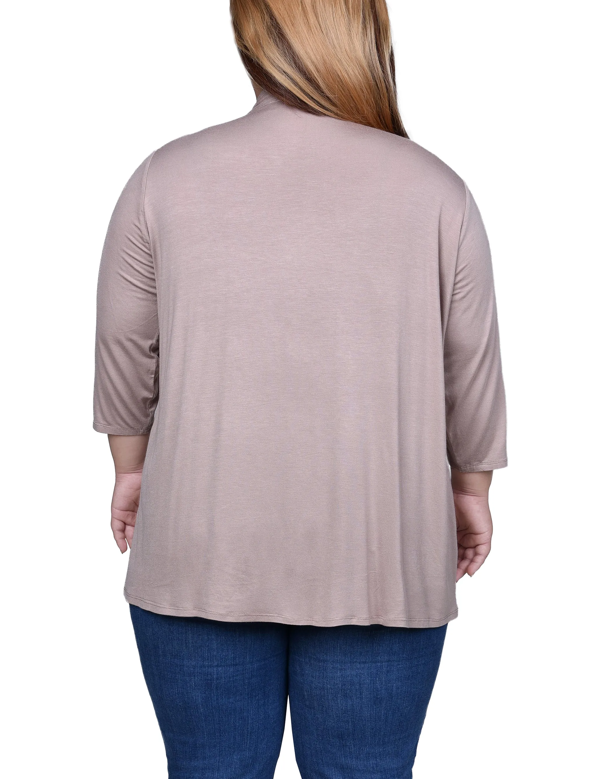 Plus Size 3/4 Sleeve Solid Cardigan