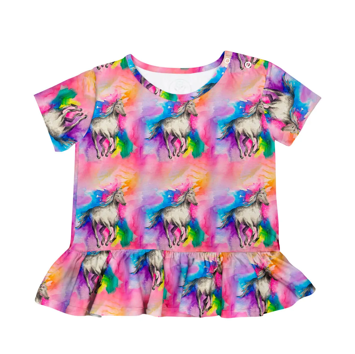 PREORDER Rainbow Horses Short Sleeve Frill Top (Ships w/c 2nd Dec)