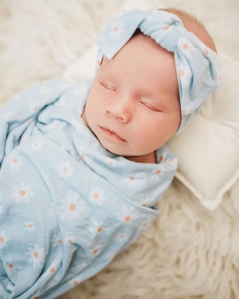 Serenity Swaddle and Headband Set - Mint Daisy