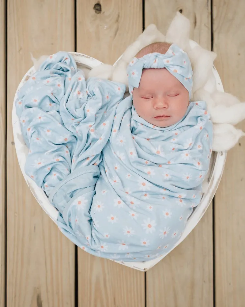 Serenity Swaddle and Headband Set - Mint Daisy