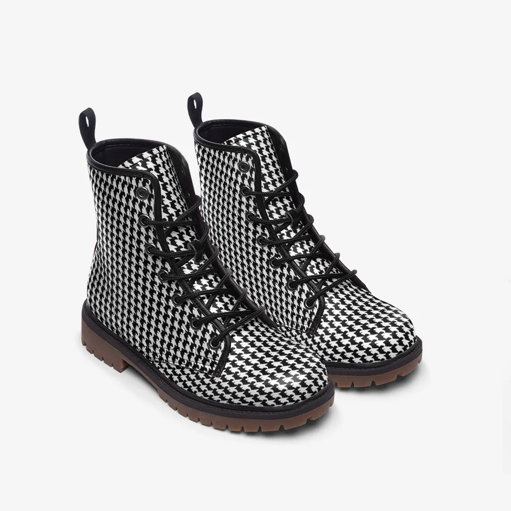 Vampire Art Classic Goth Grunge Black and White Houndstooth Casual Faux Leather Lightweight Boots - US sizes