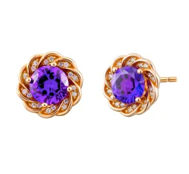 Victorian Amethyst Crystal Pave Stud Earrings