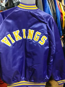 Vtg 80s MINNESOTA VIKINGS NFL Back Patch Chalk Line Nylon Jacket L