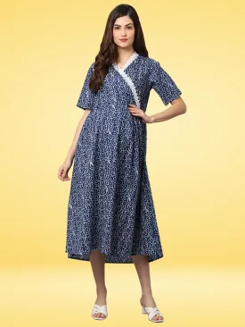 Women's Cotton Lace Printed Pre and Post Maternity Dress with Feeding